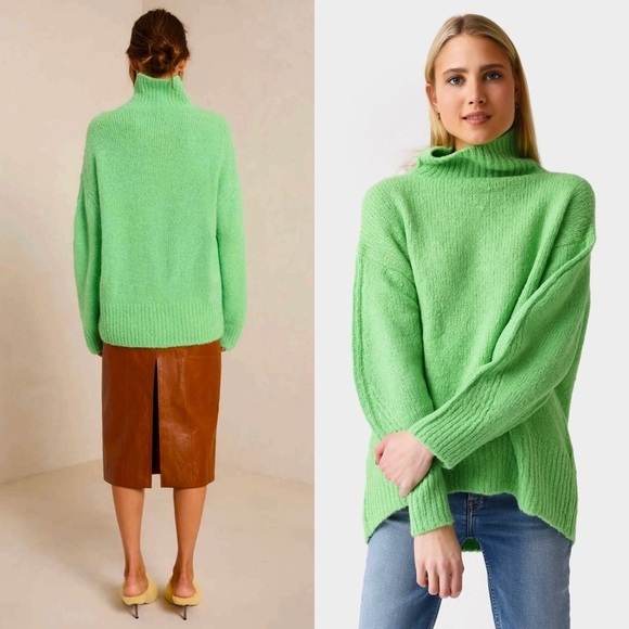 ALC Mint Alpaca Merino Wool Knit Oversized Slouchy Pullover Turtleneck Sweater S - Picture 6 of 16